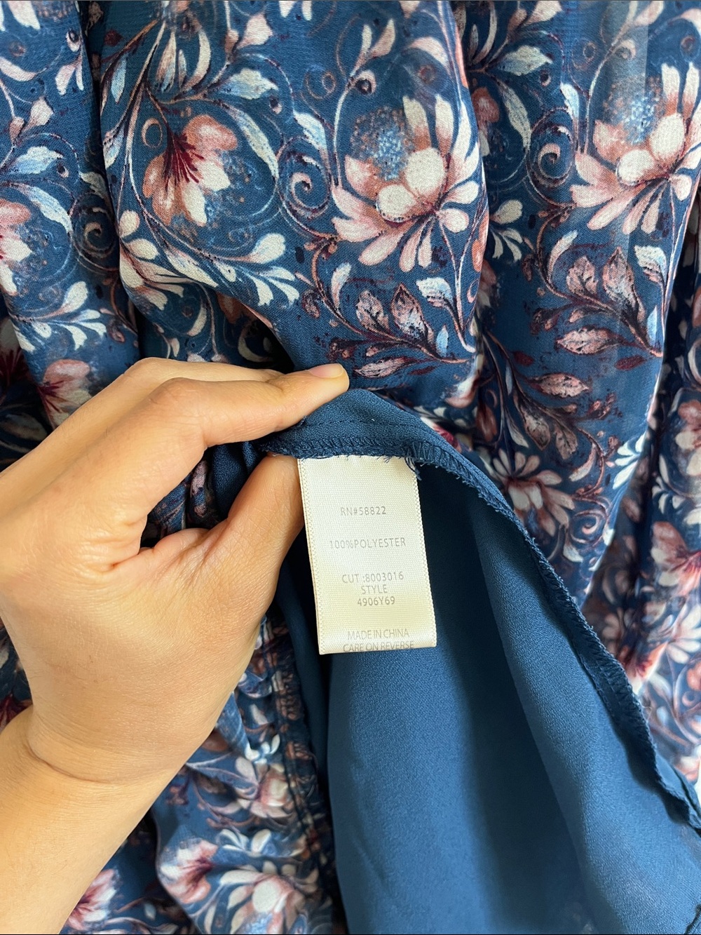 Max Studio Navy Floral Tiered Midi Dress with Puff Sleeves - Picture 5 of 6